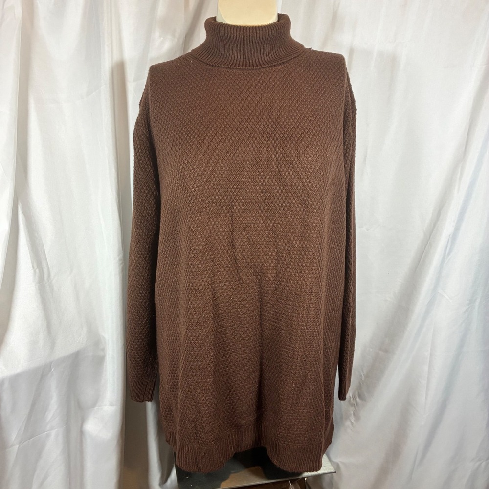 Shein Curve Womens 2XL Brown Turtleneck Waffle Knit Back Slit Sweater Pullover